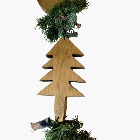 Wooden Snowman Tree Mitten Garland 24 in Rustic Handcrafted Holiday - Picture 9 of 10